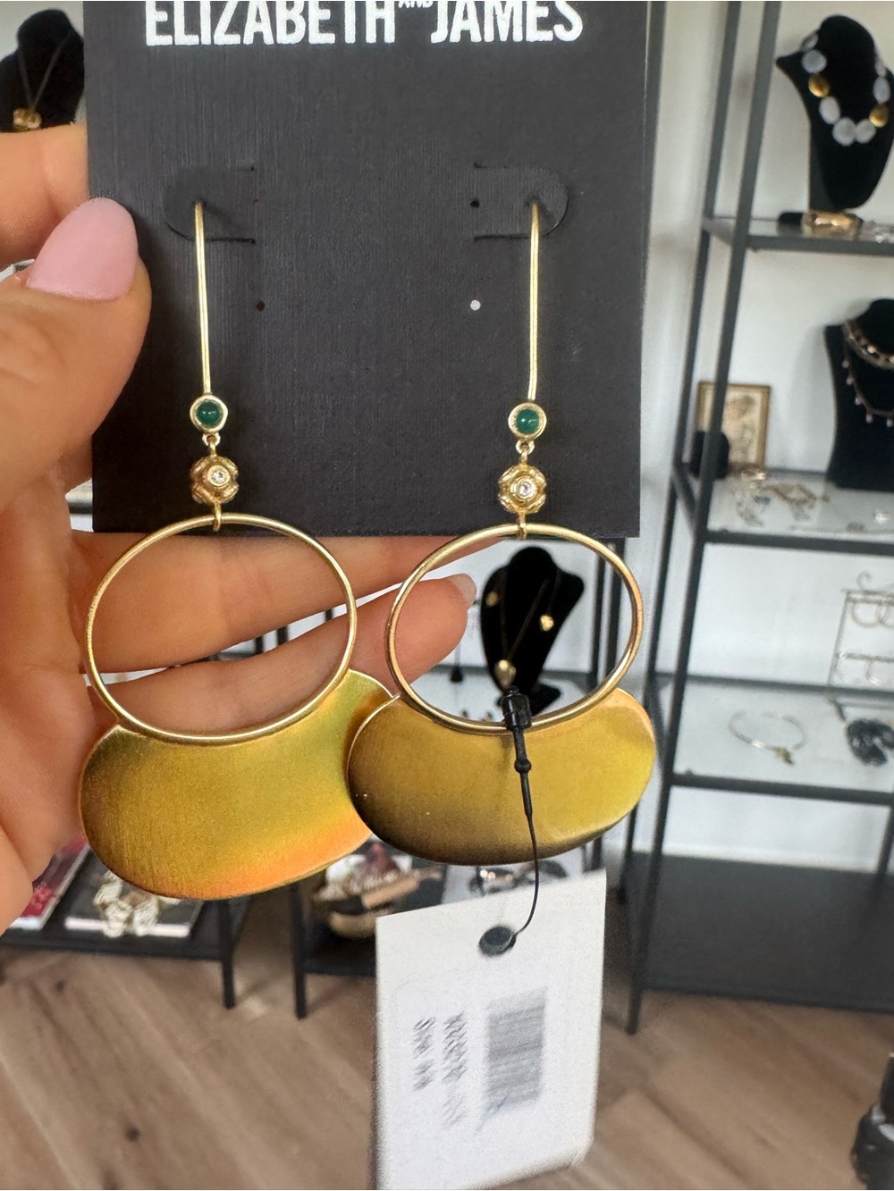 Elizabeth and James Gold-Tone Hoop Drop Earrings with Green Stones